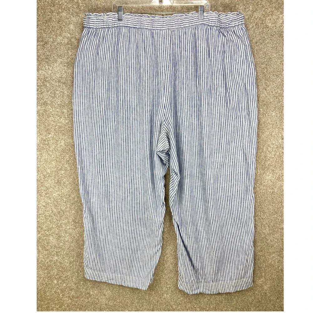 Lane Bryant Striped Linen Wide Leg Pants Womens 28 Blue White Coastal Summe Chic